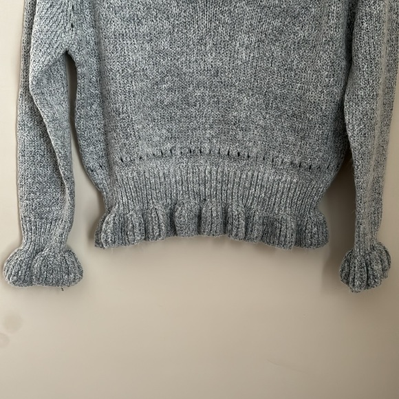 ChicWish |Gray Knit V Neck Sweater w/Cuff Wrists & Frill Sz L - Picture 3 of 12